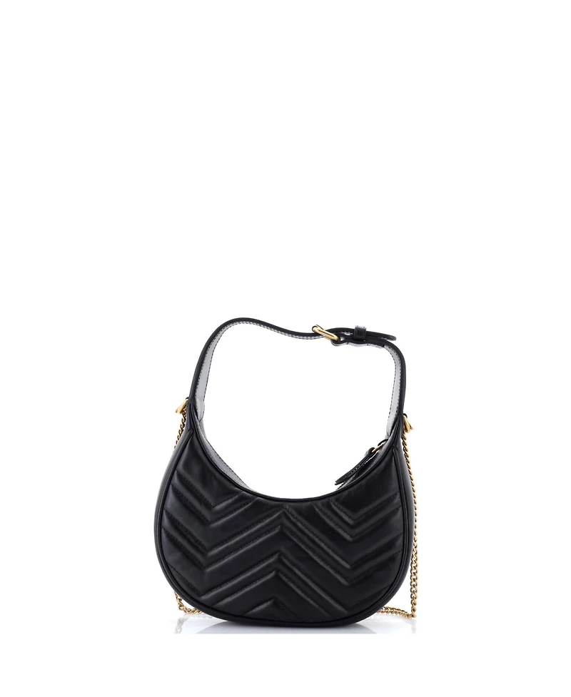Pre-Owned Gucci Mini Gg Marmont Half Moon Hobo Matelasse Leather