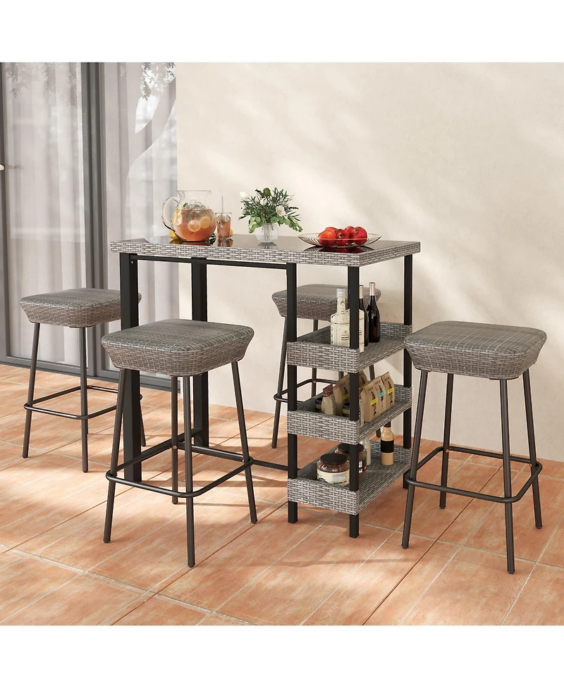 Sugift 43.5 in Outdoor Bar Table with Tempered Glass Top