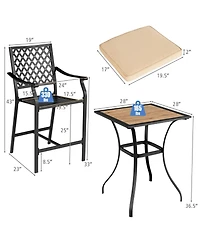 Sugift 3 Piece Patio Bar Set with Two Bar Stools and Square Table