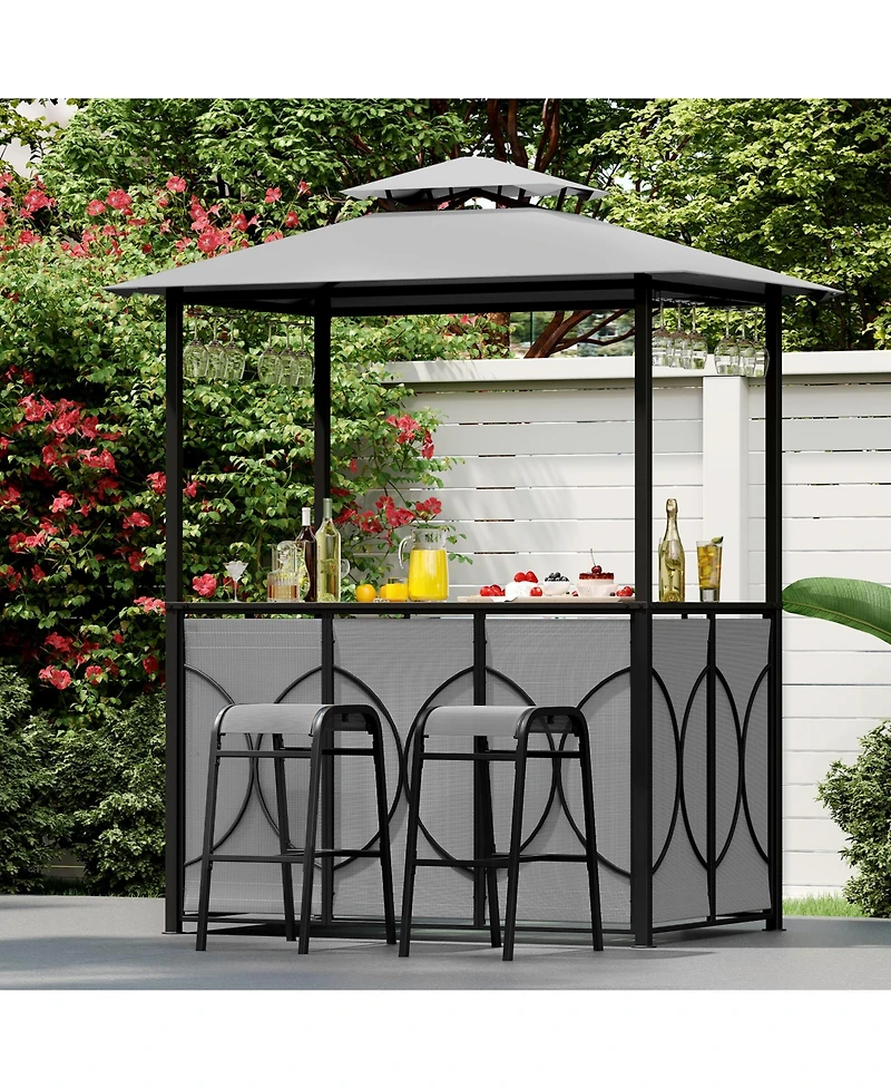 Sugift 6.5 x 4 x 8 ft Grill Gazebo Set with Bar Table and Stools