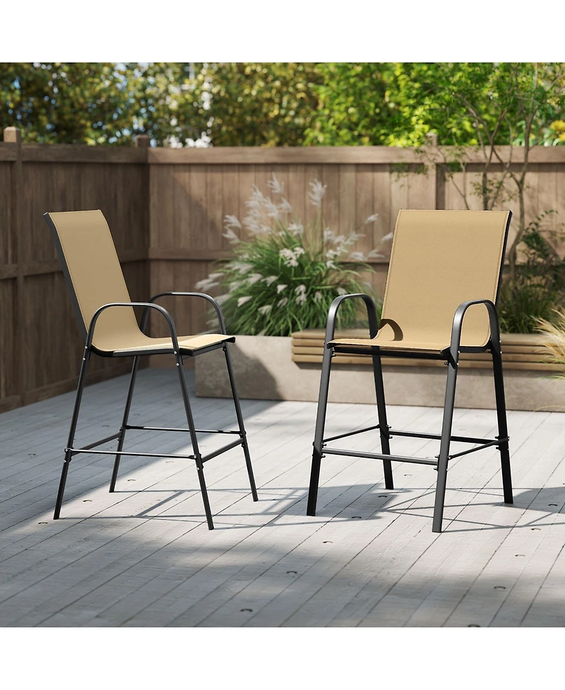 Outdoor Fabric Bar Stools Set of Two with Armrests