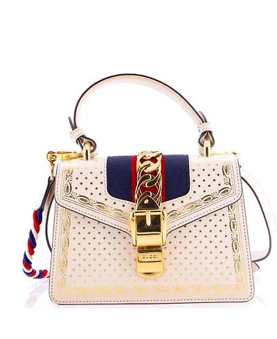 Pre-Owned Gucci Mini Sylvie Top Handle Bag Printed Leather