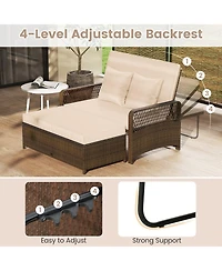 Gymax Patio Rattan Daybed Wicker Loveseat Sofa w/ Multifunctional Ottoman