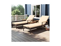 Slickblue Adjustable Patio Rattan Lounge Chair with Built-In Side Table