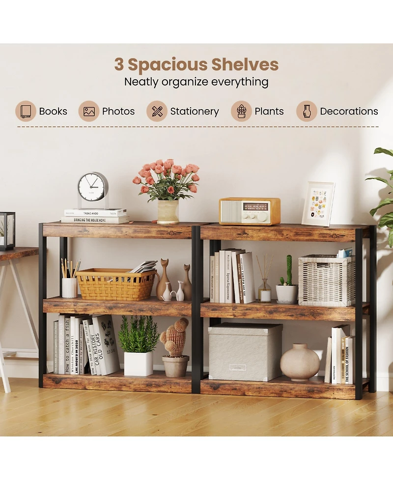 Sugift Three Tier Wooden Bookshelf with Dual Anti Tipping Kits