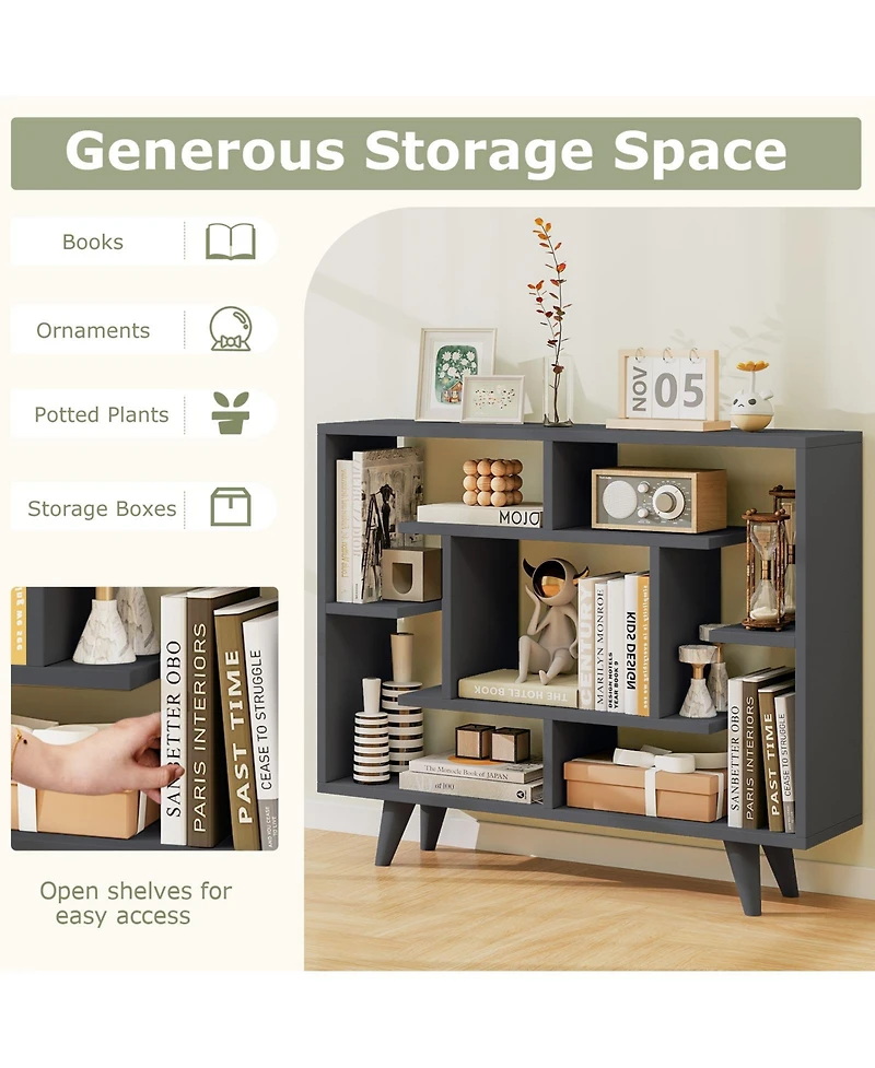 Sugift Geometric Storage Bookcase with Shelves and Anti Tipping Kit
