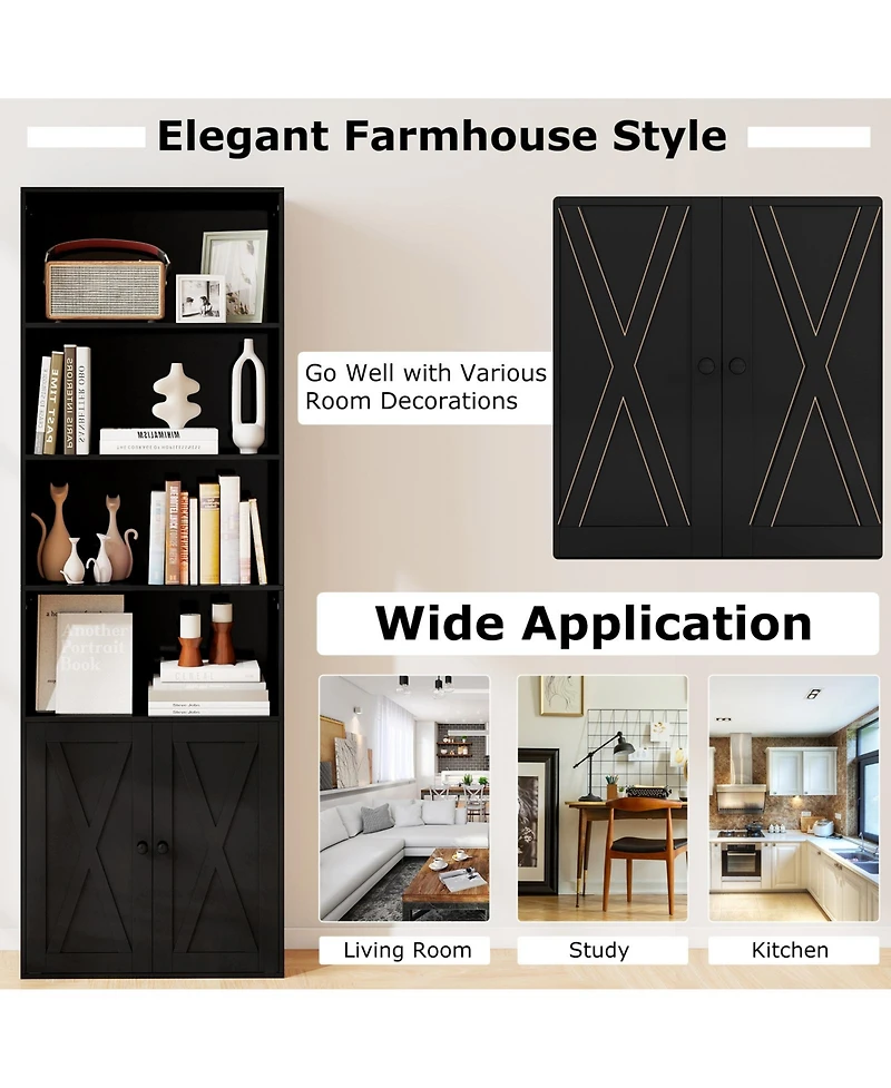 Sugift Tall Freestanding Bookshelf with Cabinet and Open Shelves