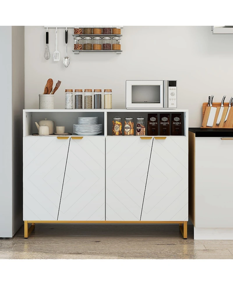 Sugift Modern Sideboard Cabinet with Four Doors and Storage Shelves