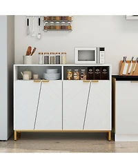 Sugift Modern Sideboard Cabinet with Four Doors and Storage Shelves