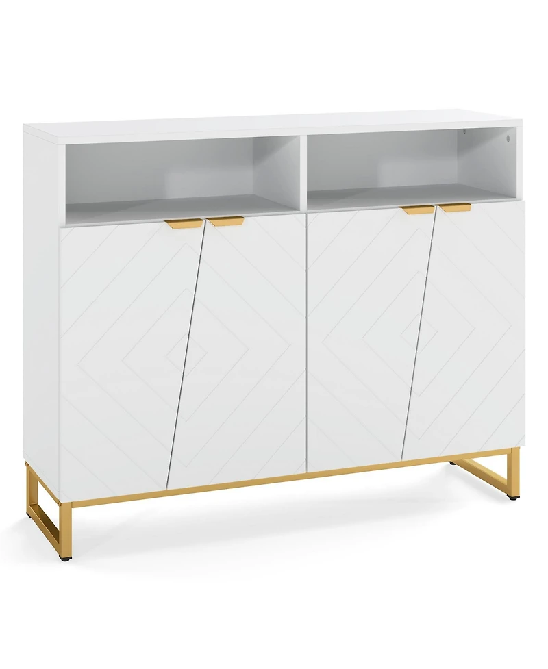 Sugift Modern Sideboard Cabinet with Four Doors and Storage Shelves