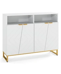 Sugift Modern Sideboard Cabinet with Four Doors and Storage Shelves