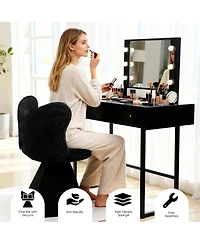 Rainsken Accent Chair with Butterfly Back, 360° Swivel Vanity Chair, Chenille Makeup Chairs with Sturdy Pyramid Base for Living Room, Bedroom