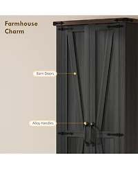Homcom 71" Kitchen Pantry, Farmhouse Storage Cabinet with Barn Doors