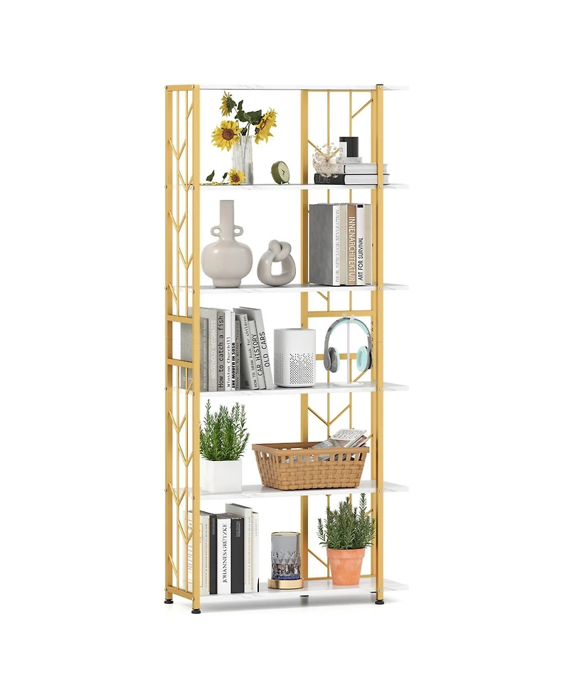 Slickblue 6-Tier Bookshelf Modern Geometric Bookcase with Heavy-duty Metal Frame and Anti-tipping