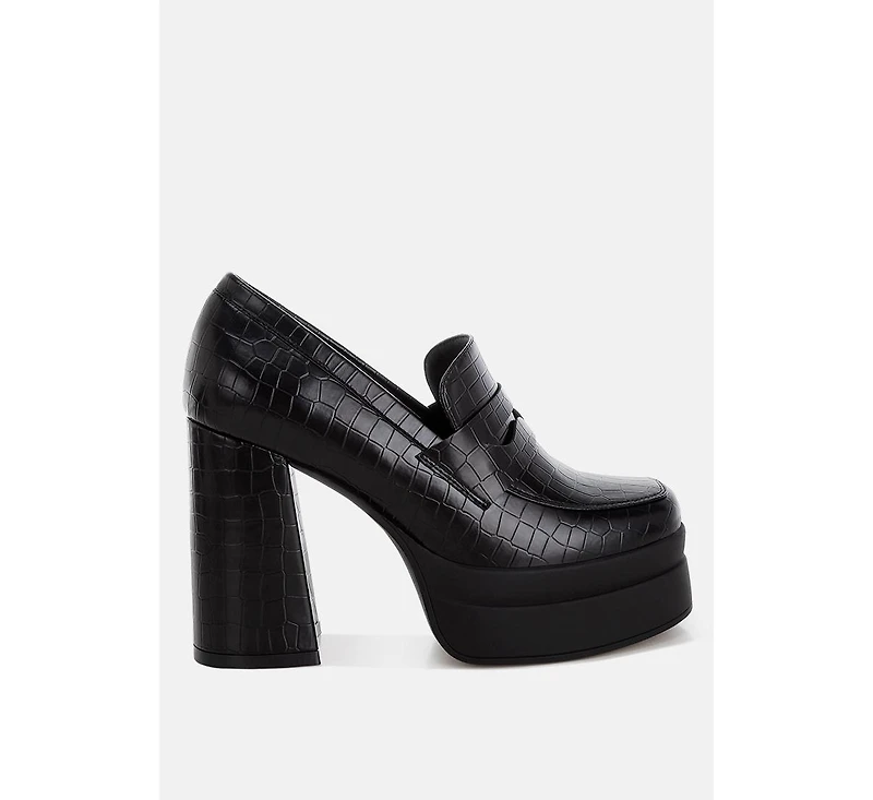 London Rag Womens Edwina Chunky Penny Strap Heeled Loafers