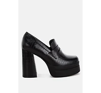 London Rag Womens Edwina Chunky Penny Strap Heeled Loafers