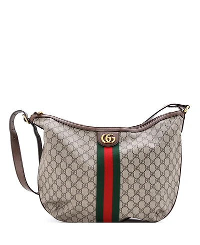 Pre-Owned Gucci Large Ophidia Half Moon Hobo Gg Coated Canvas