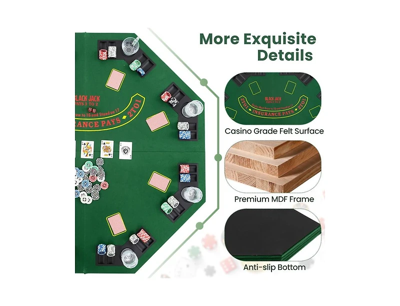 Hongge 48 Inch 8-Player Foldable Poker Table Top with Carrying Bag and Cup Holders