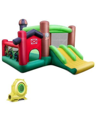 Hongge Kids Castle Slide Bouncer 6-in-1 Inflatable Castle with Trampoline and 680W Blower
