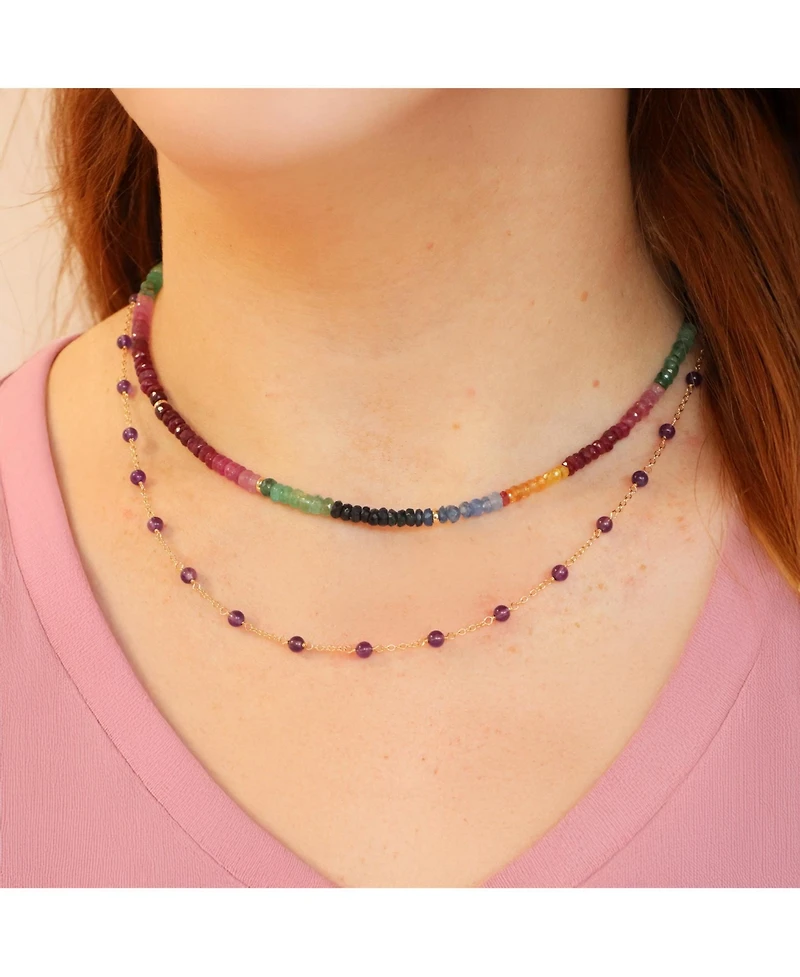 The Lovery Rainbow Gemstone Bead Necklace 14K Yellow Gold