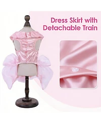 Aronkl Dog Dress Princess Lace with Veil Necklace Bows Sequins Formal Party Costume