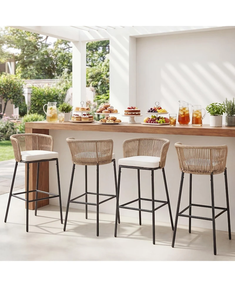 Gymax Outdoor Bar Stools Set of 4 w/Cushions and Backrests for Balcony Garden Poolside