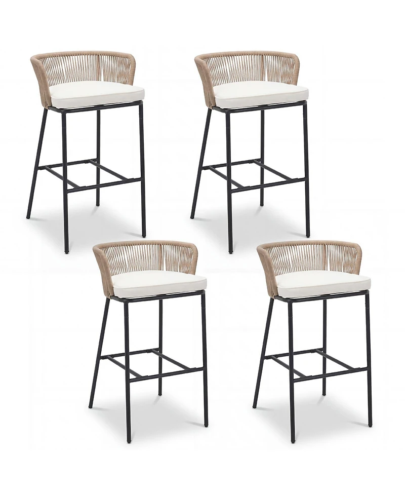 Gymax Outdoor Bar Stools Set of 4 w/Cushions and Backrests for Balcony Garden Poolside