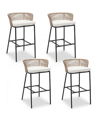 Gymax Outdoor Bar Stools Set of 4 w/Cushions and Backrests for Balcony Garden Poolside