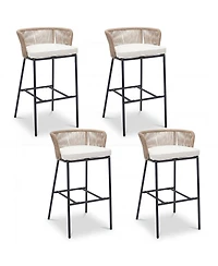 Gymax Outdoor Bar Stools Set of 4 w/Cushions and Backrests for Balcony Garden Poolside