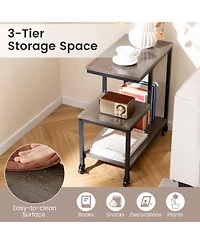 Sugift G Shaped Three Tier Mobile End Table with Open Shelves