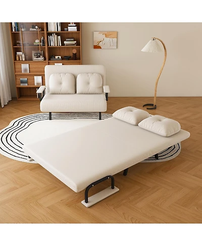 Rainsken Convertible Sofa Bed, Corduroy Loveseat Sofa, Folding Couch with 5-Position Adjustable Backrest and Pillow for Living Room, Bedroom