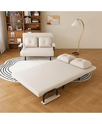 Rainsken Convertible Sofa Bed, Corduroy Loveseat Sofa, Folding Couch with 5-Position Adjustable Backrest and Pillow for Living Room, Bedroom