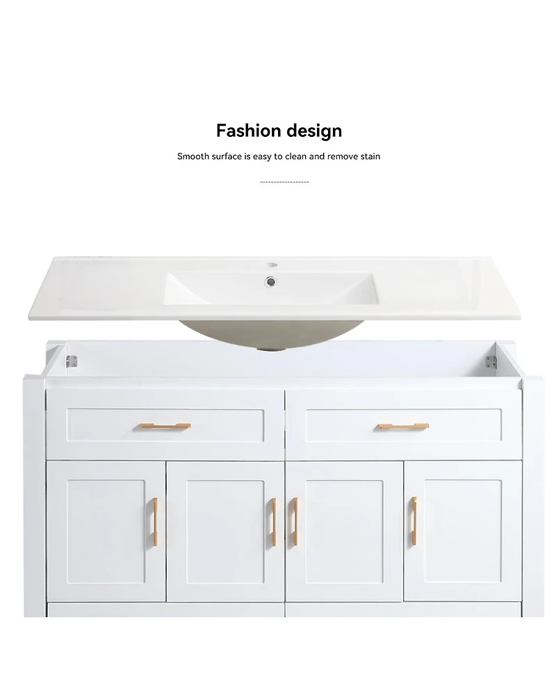 Sillysis 48" Transitional Bathroom Vanity with Ceramic Sink, Soft Close Doors, Mdf Cabinet, Elegant Storage Space for Modern Homes