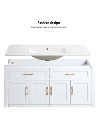 Sillysis 48" Transitional Bathroom Vanity with Ceramic Sink, Soft Close Doors, Mdf Cabinet, Elegant Storage Space for Modern Homes