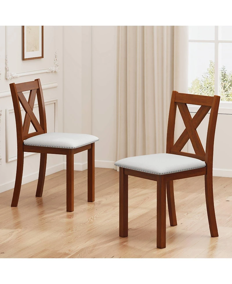 Sugift Wooden Dining Chairs Set of Two with Curved Backrest