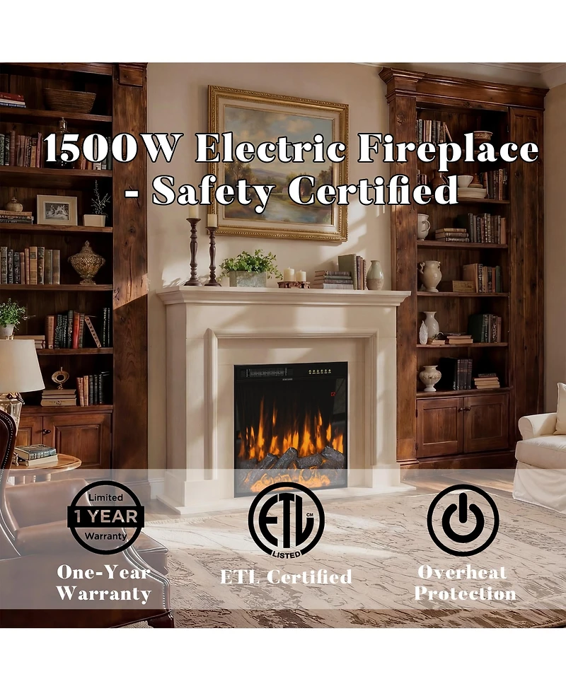 Famapy 23.6 Inch Embedded Electric Fireplace crystal | 12 color flame | 5 brightness levels | high and low heat+constant temperature