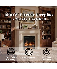 Famapy 23.6 Inch Embedded Electric Fireplace crystal | 12 color flame | 5 brightness levels | high and low heat+constant temperature