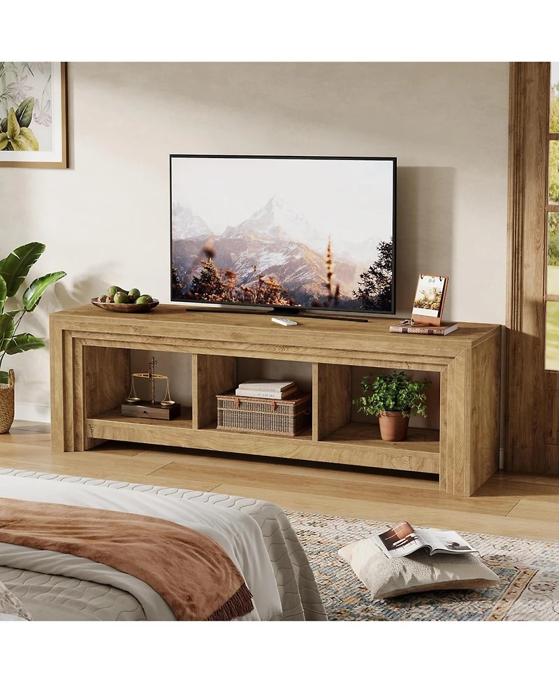 Tribesigns 63" Tv Stand for TVs Up to 75 Inches, Farmhouse Entertainment Center with Open Storage, Media Console