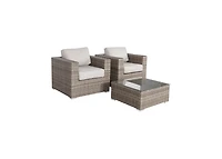 Flynama Fully Assembled 2 Person Rattan Wicker Seating Set with Cushions Tempered Glass Coffee Table for Backyard