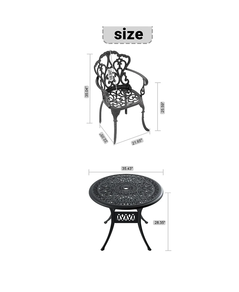 Clihome Bistro Table Set, 3-Piece Cast Aluminum Outdoor Furniture Set