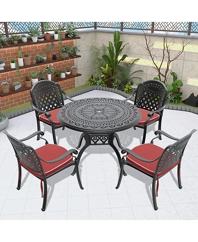 Clihome 5-Pcs Outdoor Cast Aluminum Patio Furniture Set with Random Color Cushions