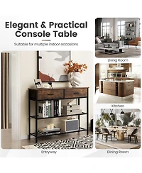 Sugift Entryway Console Table with Two Drawers and Tiered Shelves