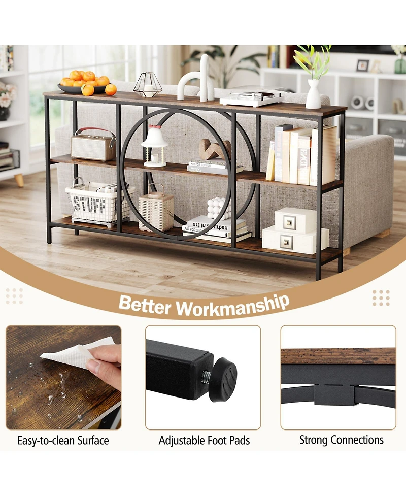 Sugift Three Tier Console Table with Faux Marble Top and Shelves