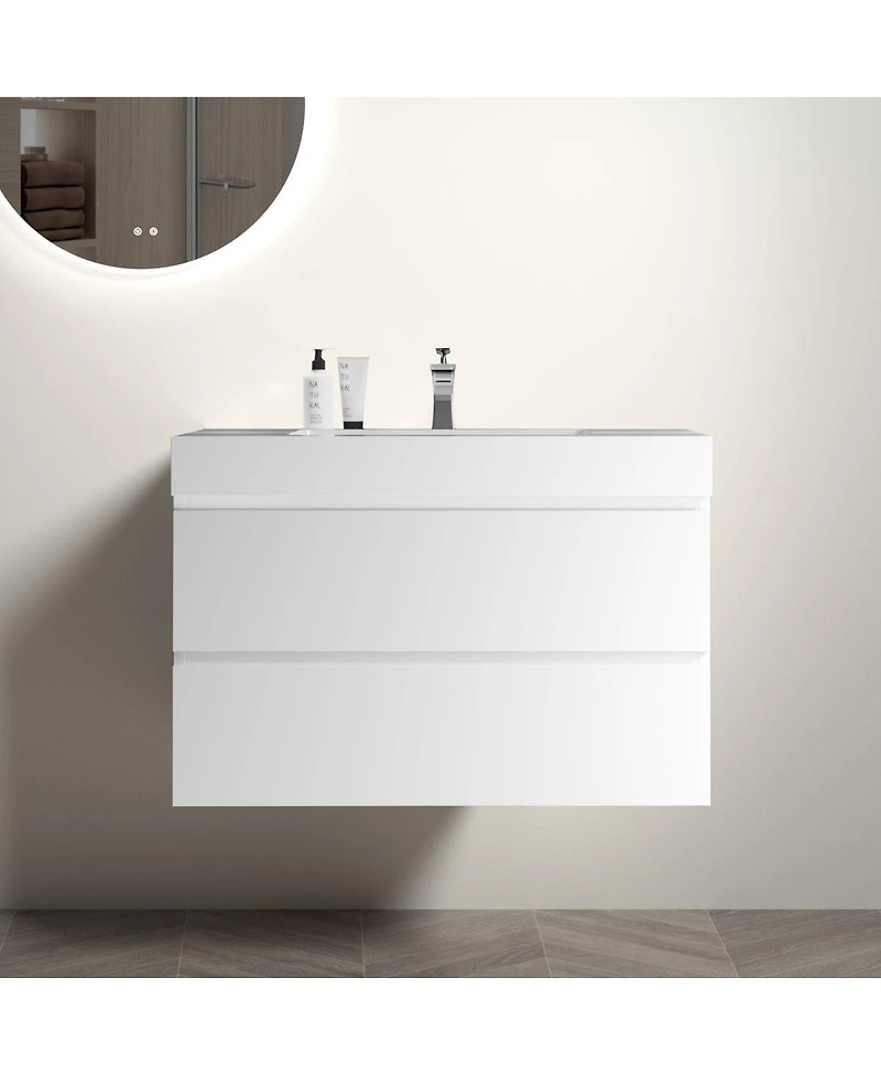 Sillysis 36" Floating Bathroom Vanity with Double Soft Close Drawers, Handle-Free Design & Large Storage for Modern Bathrooms