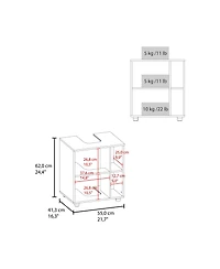 Busdays Parade Under Pedestal Sink Cabinet, 1 Door, 5 Open Compartments, Melamine Finish