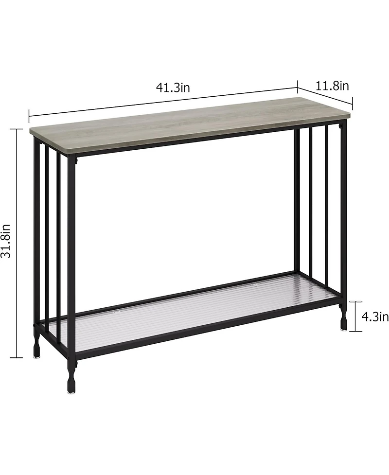 gaomon Industrial Console Table, Behind Couch Table with Glass Shelf, Narrow Metal Frame Hallway Table, Entryway, Living, Bedroom