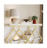 gaomon Entryway Table with Diamond Metal Frame, Marble Console with Open Shelf Storage, Adjustable Feet
