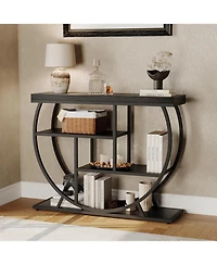 gaomon 39" Industrial Console Table, 4-Tier Entryway Sofa Table, Metal Geometric Frame, Rustic Wood Top