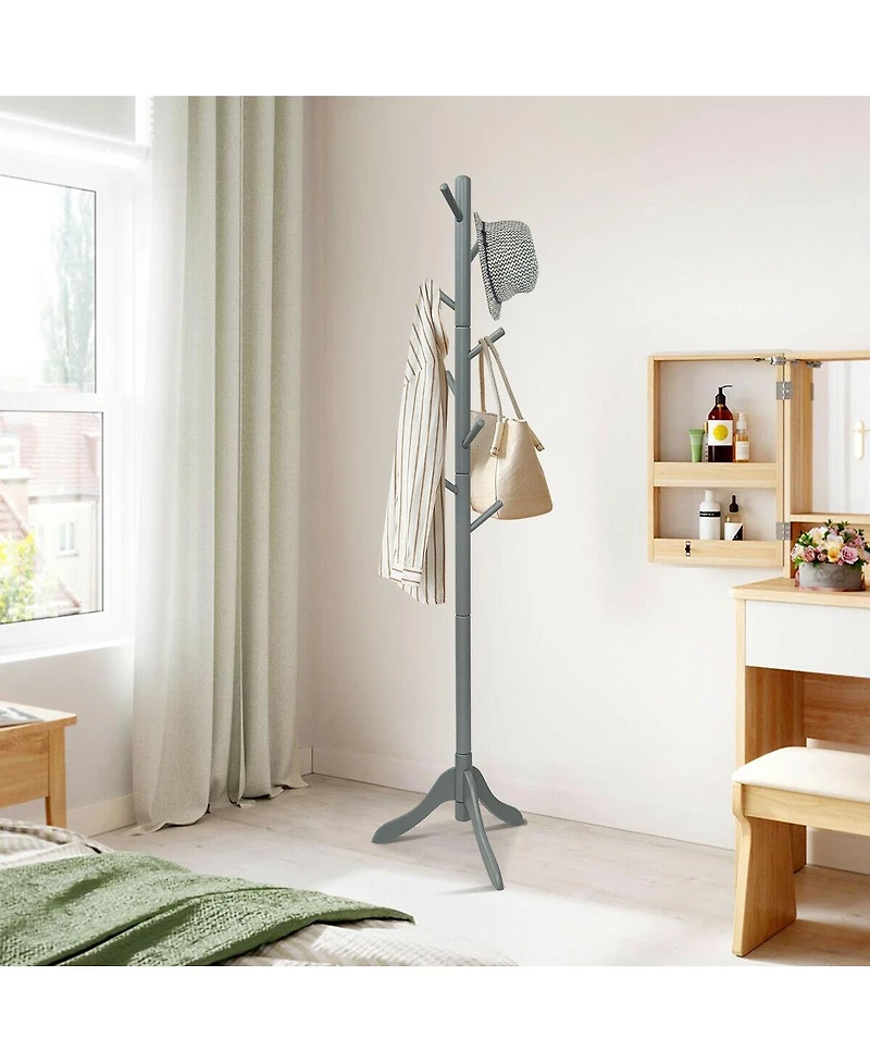 Sugift Adjustable Wooden Tree Coat Rack with Eight Hanging Hooks