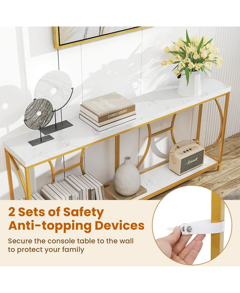 Sugift Two Tier Console Table with Faux Marble Top and Shelf